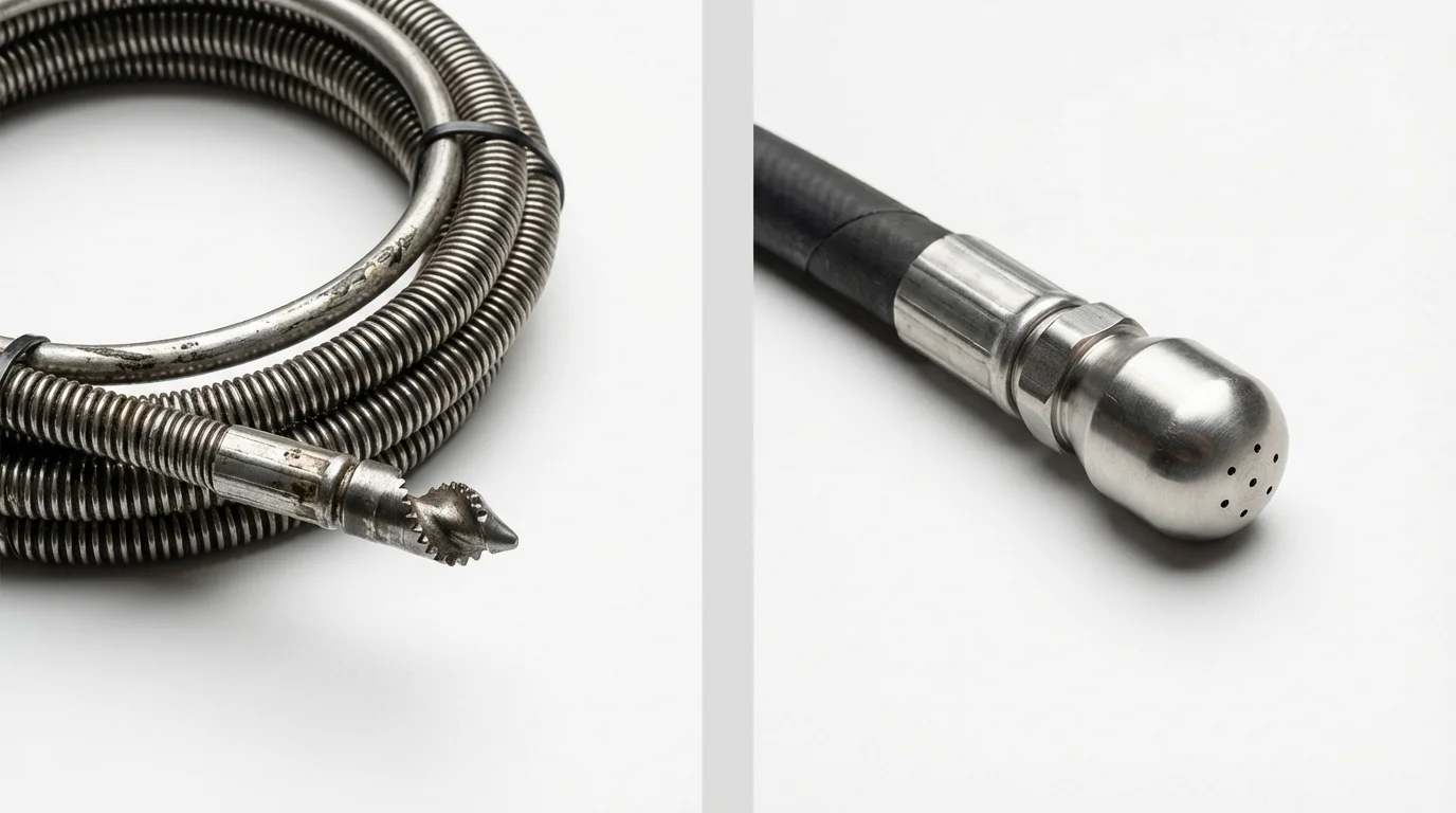 Drain snake cable and hydro jetting nozzle used for drain cleaning in Grover Beach, CA